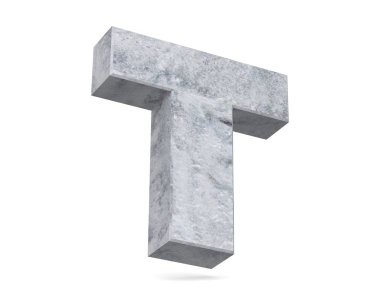 Büyük harf - beyaz arka plan üzerinde izole T beton. 3D render illüstrasyon