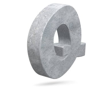 Büyük harf - beyaz arka plan üzerinde izole Q beton. 3D render illüstrasyon