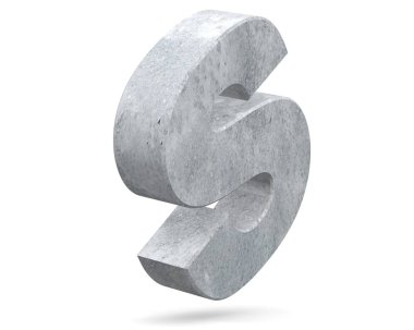 Büyük harf - beyaz arka plan üzerinde izole S beton. 3D render illüstrasyon