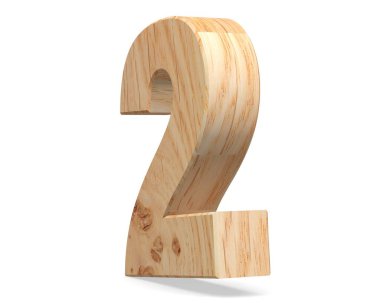 Dekoratif ahşap alfabe sayısı sıfır simgesi - 2. 3D render illüstrasyon. Beyaz arka plan üzerinde izole