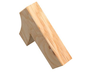 Dekoratif ahşap alfabe sayısı sıfır simgesi - 1. 3D render illüstrasyon. Beyaz arka plan üzerinde izole