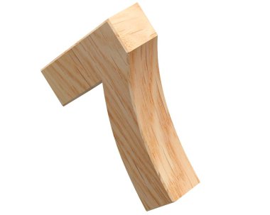 Dekoratif ahşap alfabe sayısı sıfır simgesi - 7. 3D render illüstrasyon. Beyaz arka plan üzerinde izole