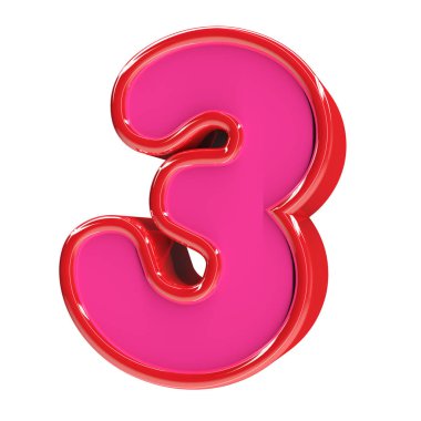 3D çizim plastik beyaz arka plan üzerinde izole kırmızı sayı 3.
