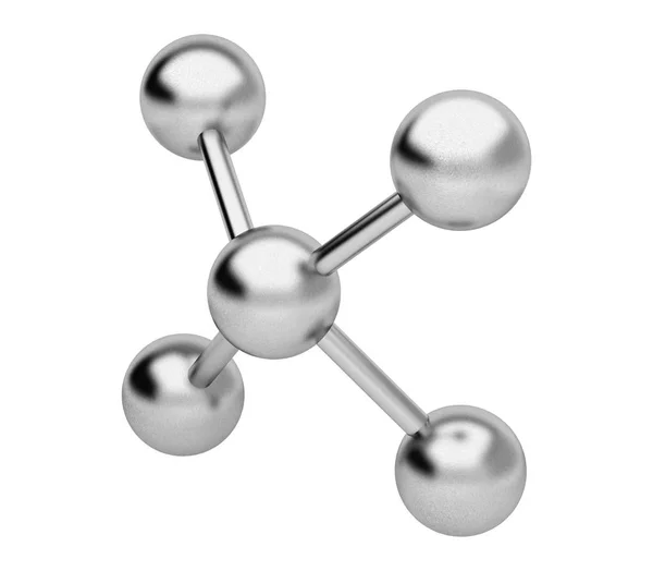レンダリング図 クロム洗練された分子モデルの抽象的な概念 白い背景に分離された分子の形状 — ストック写真