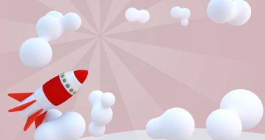 3D render illüstrasyon. Çizgi film uzay roketi size mesaj veya logo için boş alan ile.