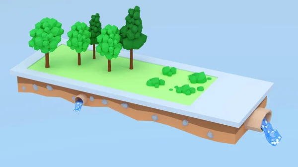 3D render Illustration. Isometric territory, trees, isometric landscape.
