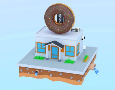 3D render illüstrasyon. Çörek dükkanı Isometrc simgesi