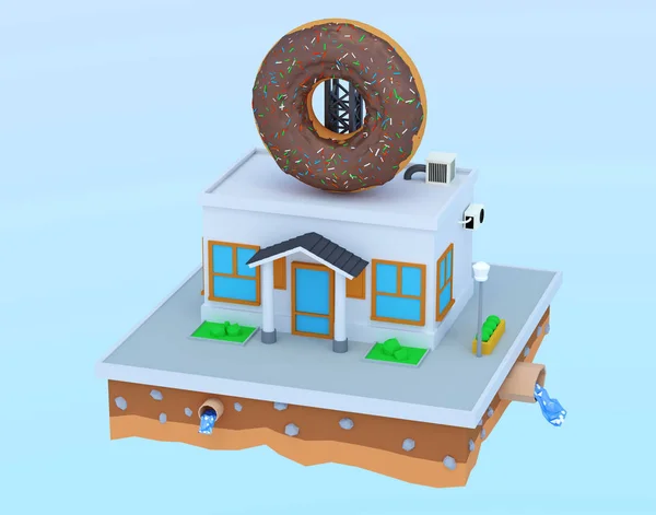 3D render Illustration. Isometrc icon of donut shop