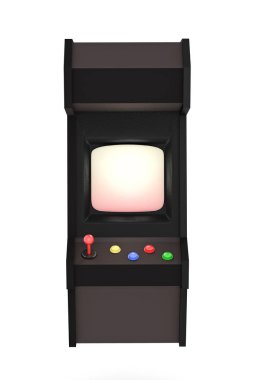 3D render illüstrasyon. Arcade makinesi manevra kolu ve tuşlar ile.
