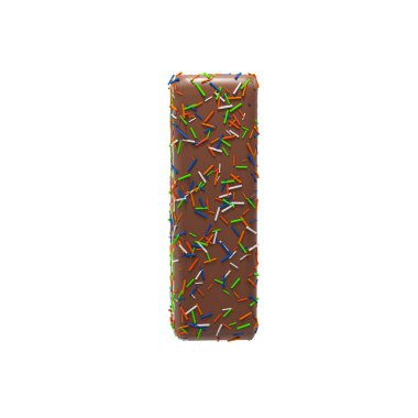 Çikolatalı pasta çörek fontla renkli sprinkles. Delicious mektup ben 3d Render illüstrasyon.