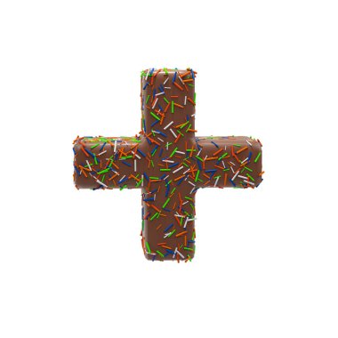 Çikolatalı pasta çörek fontla renkli sprinkles. Matematik sembolü Ayrıca lezzetli. 3D render illüstrasyon.