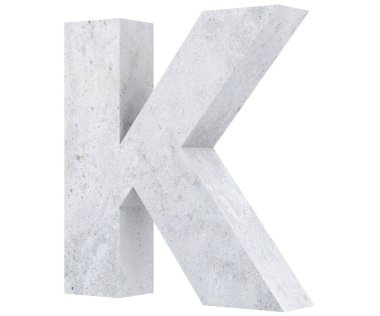 Beton büyük harf K beyaz arka plan üzerinde izole. 3D render illüstrasyon