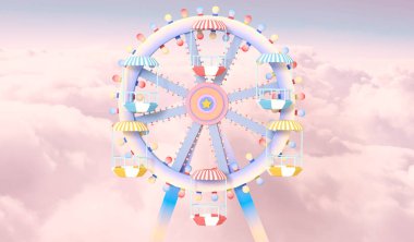 3D render illüstrasyon. Dönme dolap güzel pastel gökyüzü karşı.
