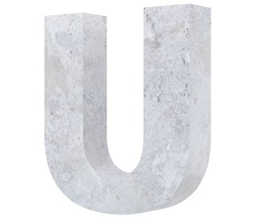 Beton büyük harf U beyaz arka plan üzerinde izole. 3D render illüstrasyon