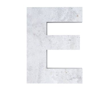 Beton büyük harf E beyaz arka plan üzerinde izole. 3D render illüstrasyon