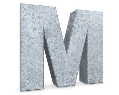 Beton büyük harf M beyaz arka plan üzerinde izole. 3D render illüstrasyon