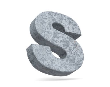 Beyaz arka plan üzerinde izole beton büyük harf S. 3D render illüstrasyon