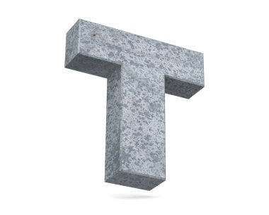 Beton büyük harf T beyaz arka plan üzerinde izole. 3D render illüstrasyon