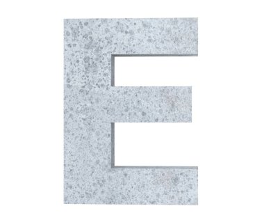 Beton büyük harf E beyaz arka plan üzerinde izole. 3D render illüstrasyon