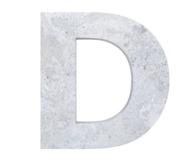 Beton büyük harf D beyaz arka plan üzerinde izole. 3D render illüstrasyon