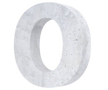 Beton büyük harf O beyaz arka plan üzerinde izole. 3D render illüstrasyon