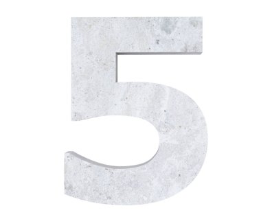 3D render beton sayı 5 beş. 3D render illüstrasyon.