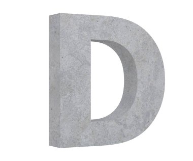 Beton büyük harf D beyaz arka plan üzerinde izole. 3D render illüstrasyon