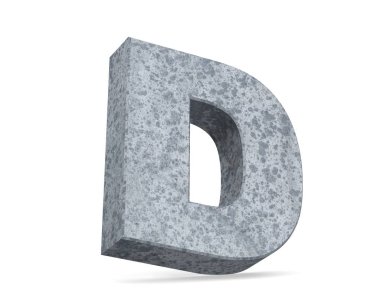 Beton büyük harf D beyaz arka plan üzerinde izole. 3D render illüstrasyon