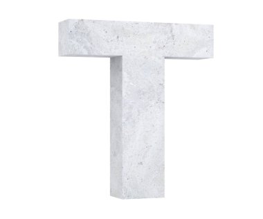 Beton büyük harf T beyaz arka plan üzerinde izole. 3D render illüstrasyon