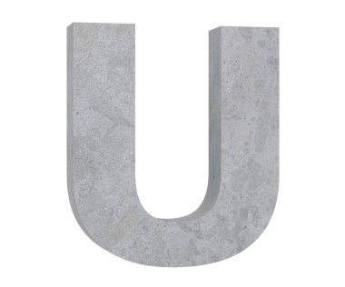 Beton büyük harf U beyaz arka plan üzerinde izole. 3D render illüstrasyon