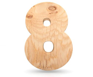 3D dekoratif ahşap alfabe sayısı sekiz simgesi - 8. Beyaz arka plan üzerinde izole