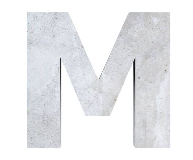 Beton büyük harf M beyaz arka plan üzerinde izole. 3D render illüstrasyon
