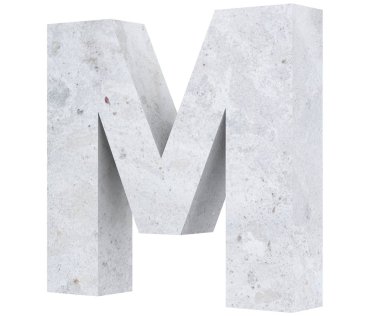 Beton büyük harf M beyaz arka plan üzerinde izole. 3D render illüstrasyon