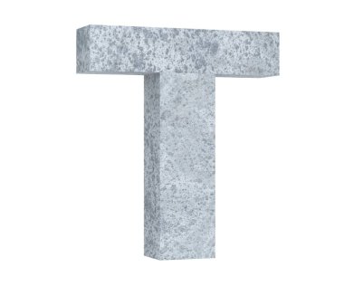 Beton büyük harf T beyaz arka plan üzerinde izole. 3D render illüstrasyon