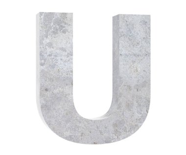 Beton büyük harf U beyaz arka plan üzerinde izole. 3D render illüstrasyon