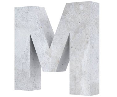 Beton büyük harf M beyaz arka plan üzerinde izole. 3D render illüstrasyon