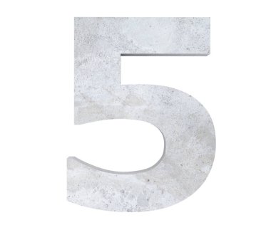 3D render beton sayı 5 beş. 3D render illüstrasyon.