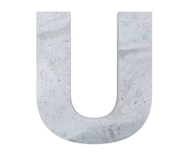 Beton büyük harf U beyaz arka plan üzerinde izole. 3D render illüstrasyon