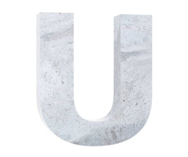 Beton büyük harf U beyaz arka plan üzerinde izole. 3D render illüstrasyon