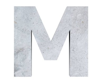 Beton büyük harf M beyaz arka plan üzerinde izole. 3D render illüstrasyon