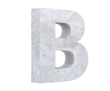 Beton büyük harf B beyaz arka plan üzerinde izole. 3D render illüstrasyon