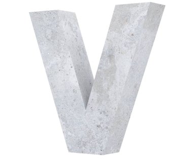 Beyaz arka plan üzerinde izole beton büyük harf V. 3D render illüstrasyon