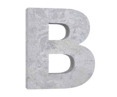 Beton büyük harf B beyaz arka plan üzerinde izole. 3D render illüstrasyon