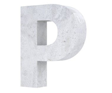 Beton büyük harf P beyaz arka plan üzerinde izole. 3D render illüstrasyon