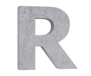 Beton büyük harf R beyaz arka plan üzerinde izole. 3D render illüstrasyon