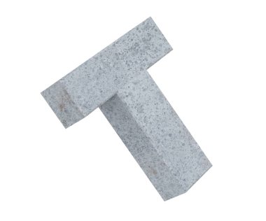 Beton büyük harf T beyaz arka plan üzerinde izole. 3D render illüstrasyon