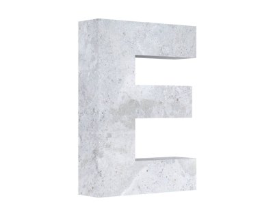 Beton büyük harf E beyaz arka plan üzerinde izole. 3D render illüstrasyon