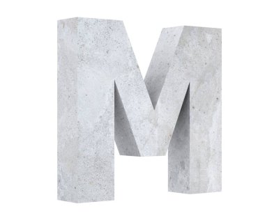 Beton büyük harf M beyaz arka plan üzerinde izole. 3D render illüstrasyon