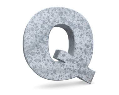 Beyaz arka plan üzerinde izole beton büyük harf Q. 3D render illüstrasyon