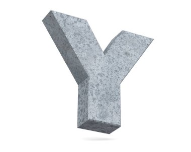 Beyaz arka plan üzerinde izole beton büyük harf Y. 3D render illüstrasyon